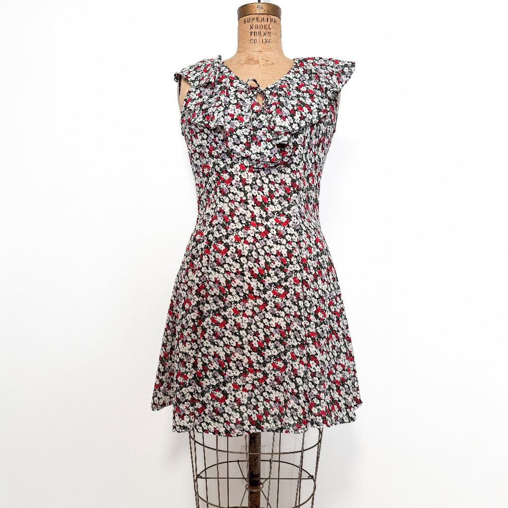 Vintage 90s Jonathan Martin Floral Ruffle Mini Dress Size 9/10 Small Medium